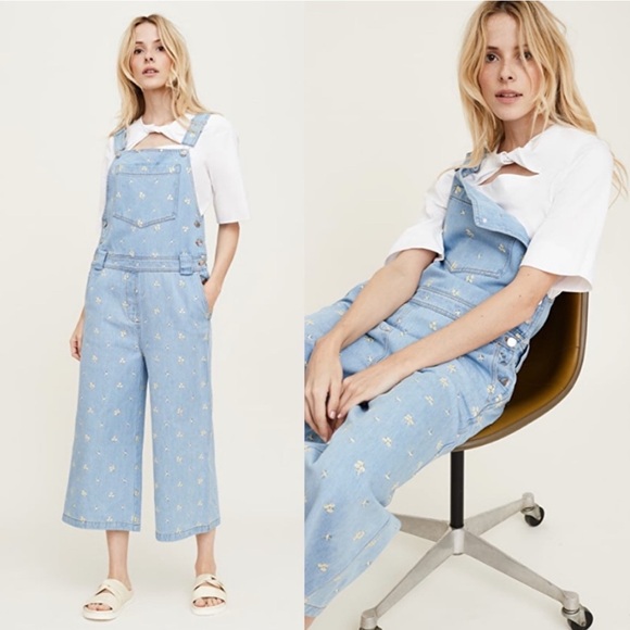Stella Nova Agnete Floral Embroidered Denim Overalls size US 4 fairycore - Picture 1 of 9